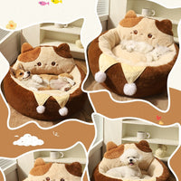 HKM-7067453 Cozy Cat Nest Winter Pet Bed - Medium Size, Warm Polyester with Three Flower Design