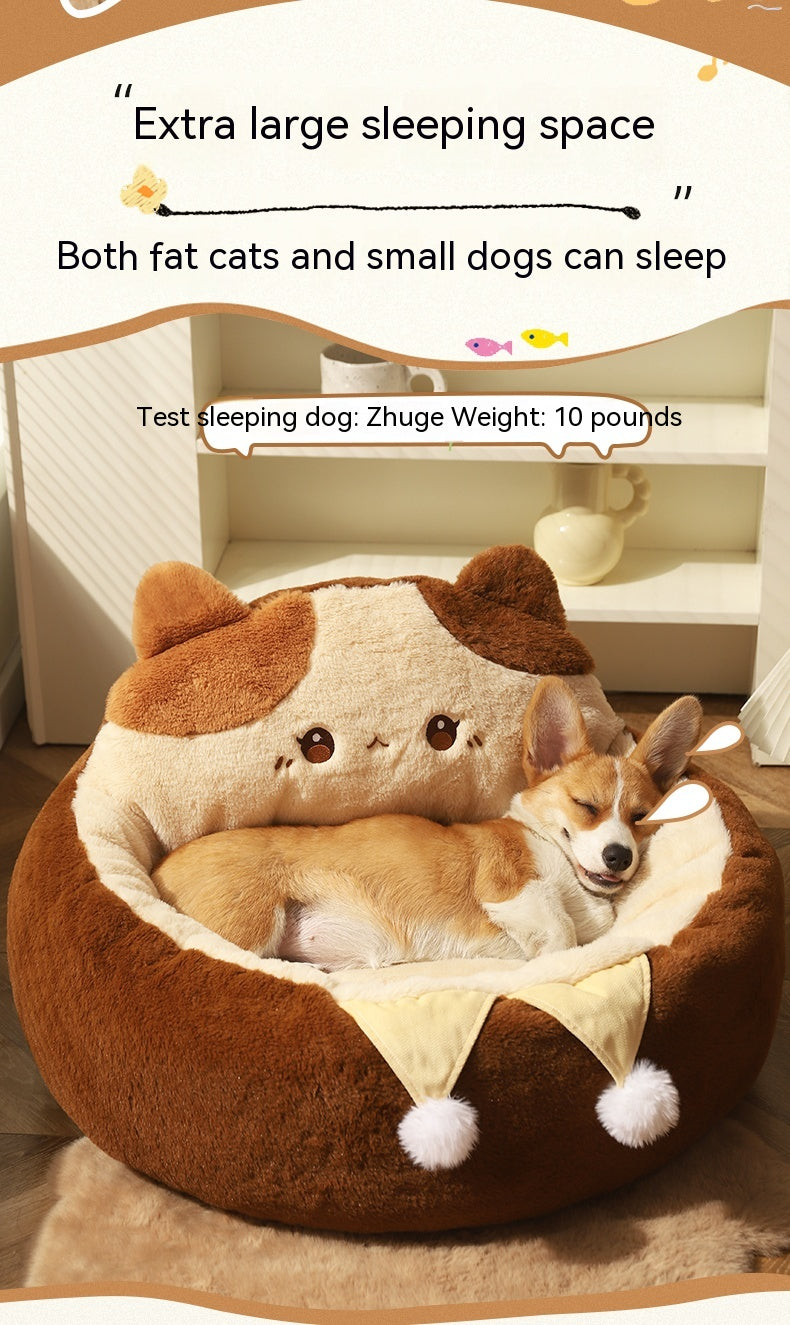 HKM-7067453 Cozy Cat Nest Winter Pet Bed - Medium Size, Warm Polyester with Three Flower Design