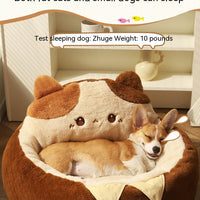 HKM-7067453 Cozy Cat Nest Winter Pet Bed - Medium Size, Warm Polyester with Three Flower Design