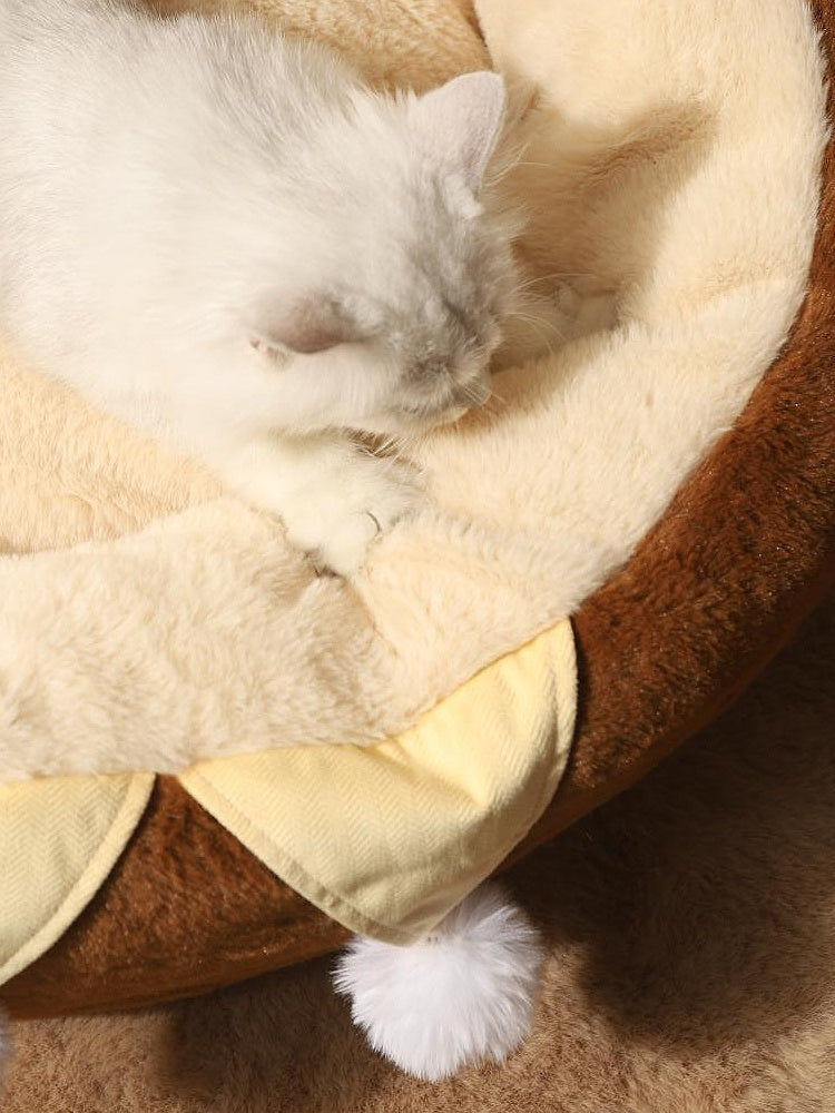 HKM-7067453 Cozy Cat Nest Winter Pet Bed - Medium Size, Warm Polyester with Three Flower Design