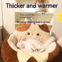 HKM-7067453 Cozy Cat Nest Winter Pet Bed - Medium Size, Warm Polyester with Three Flower Design