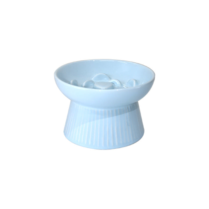 HKM-7067581 Ceramic High Foot Slow Feed Pet Bowl for Cats and Dogs - Anti-Choke Design and Tumble Resistant