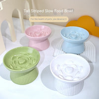 HKM-7067581 Ceramic High Foot Slow Feed Pet Bowl for Cats and Dogs - Anti-Choke Design and Tumble Resistant