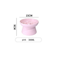 HKM-7067581 Ceramic High Foot Slow Feed Pet Bowl for Cats and Dogs - Anti-Choke Design and Tumble Resistant