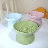 HKM-7067581 Ceramic High Foot Slow Feed Pet Bowl for Cats and Dogs - Anti-Choke Design and Tumble Resistant