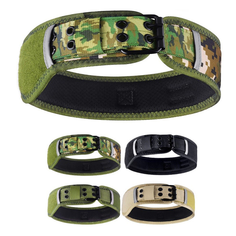 HKM-7069373 Camouflage Nylon Dog and Horse Collar in Military Green and Black, Sizes M-L-XL