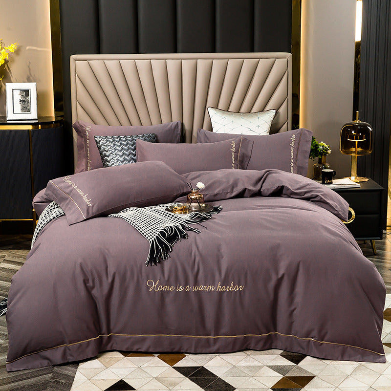 HKM-706963 Pure Cotton Embroidered Brushed Bedding Set - 4 Pieces, European-American Style, 1.5m & 1.8m Bed Sizes
