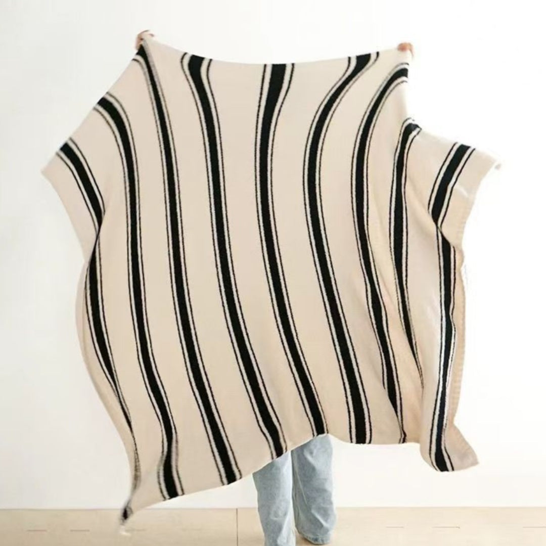 HKM-707027 Reversible Black and Beige Stripe Velvet Blanket 120 x 170 cm