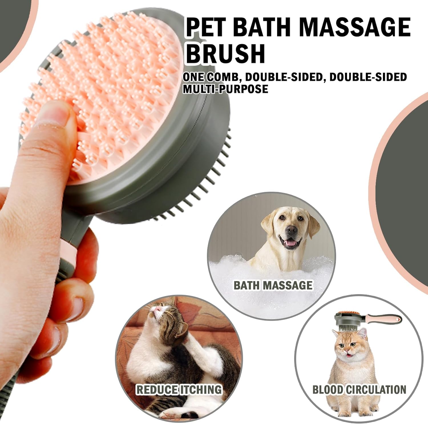 HKM-7070653 Double-Sided Cat Grooming Brush with Flea Comb for Shedding and Hair Removal
