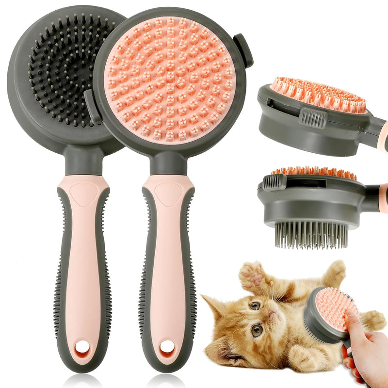 HKM-7070653 Double-Sided Cat Grooming Brush with Flea Comb for Shedding and Hair Removal