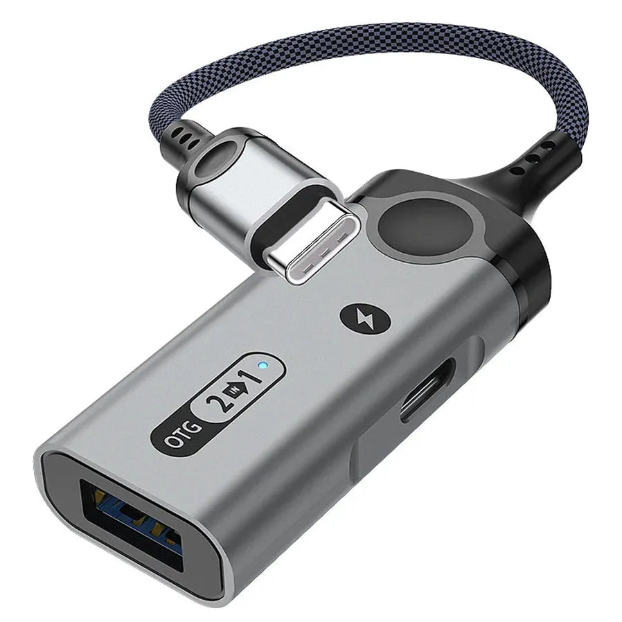 HKM-707091 2-in-1 USB to Type C Fast Charging Adapter for USB Flash Drive and Mobile Devices