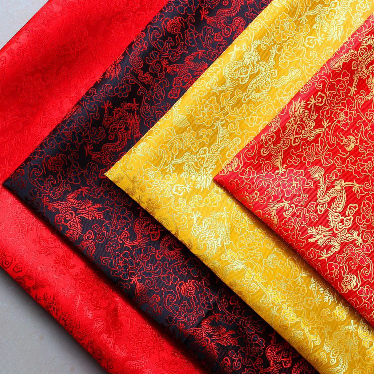HKM-707091 Multicolor Jacquard Fabric with Chinese Dragon Pattern - 50% Rayon, 50% Polyester Silk, 150cm Width