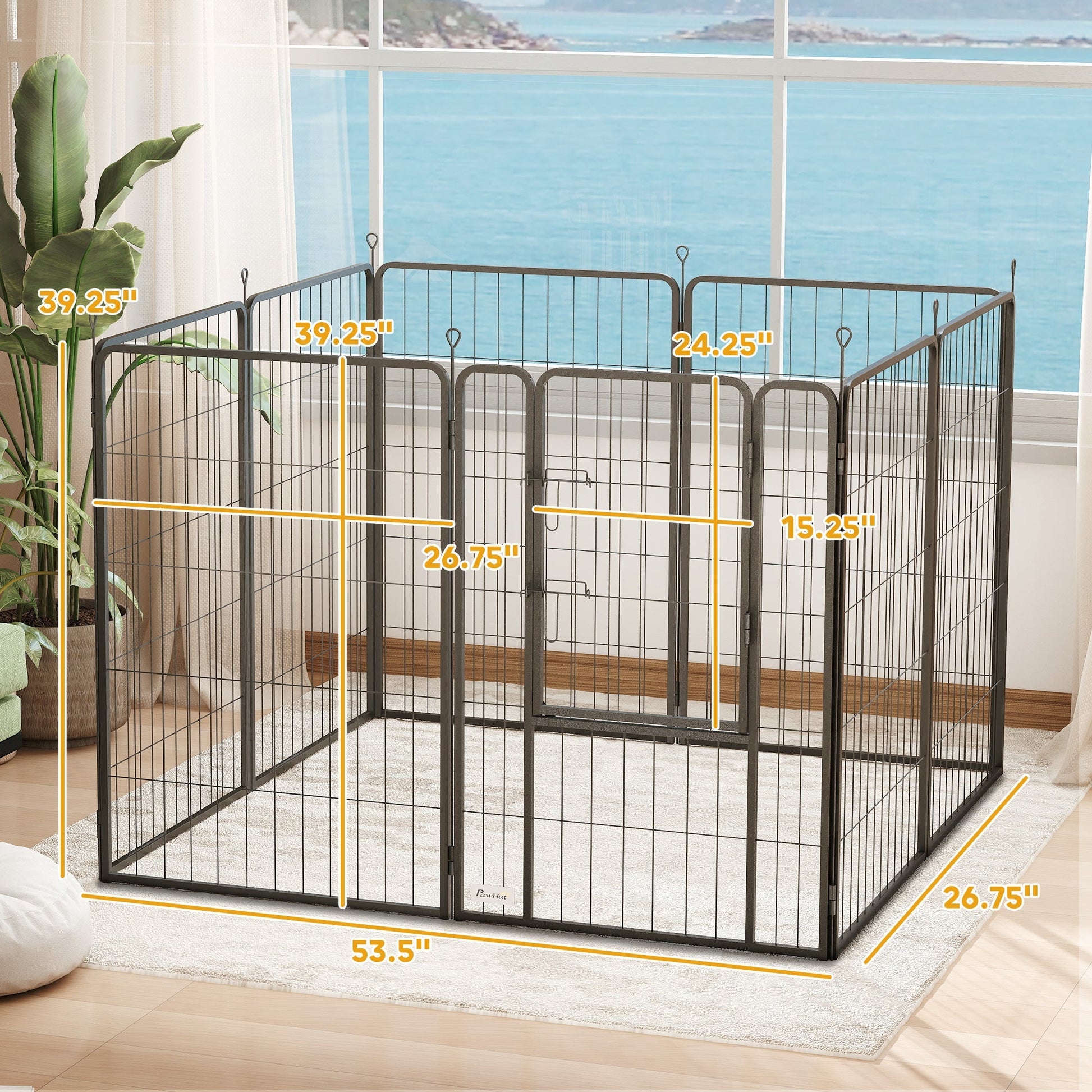 HKM-7071037 Heavy Duty 39 Inch 8 Panel Dog Playpen for Medium and Large Pets - Versatile Indoor/Outdoor Metal Fence