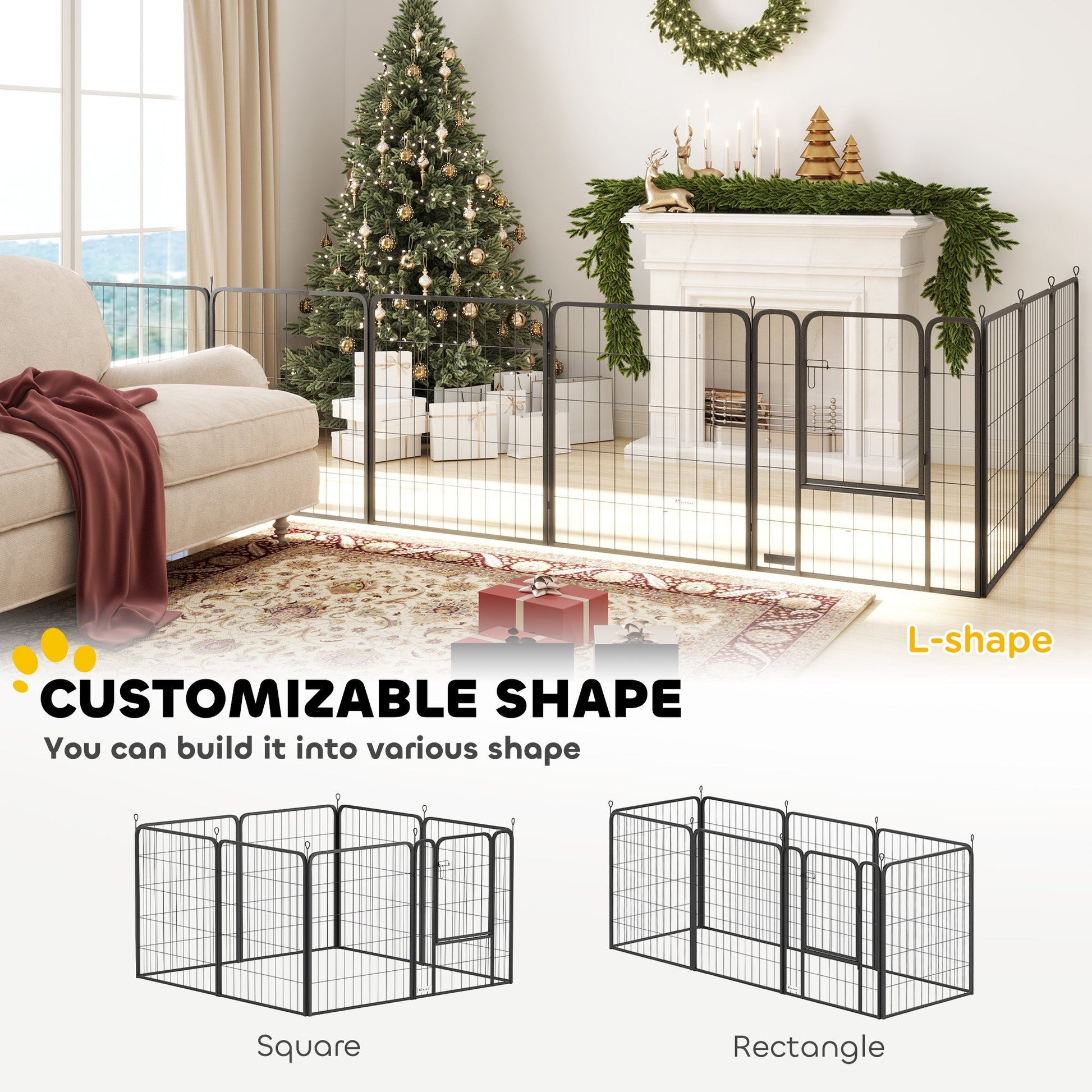 HKM-7071037 Heavy Duty 39 Inch 8 Panel Dog Playpen for Medium and Large Pets - Versatile Indoor/Outdoor Metal Fence