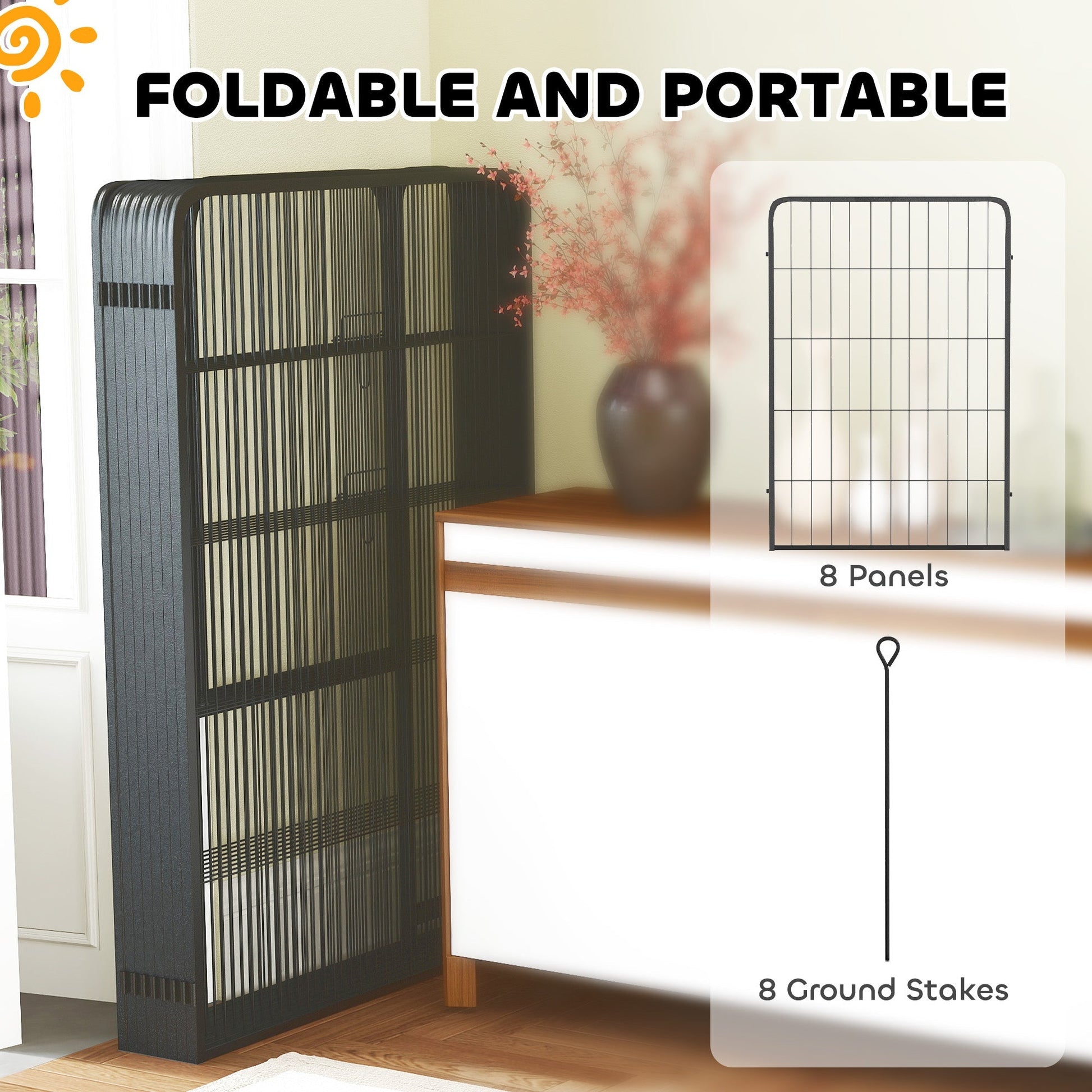 HKM-7071037 Heavy Duty 39 Inch 8 Panel Dog Playpen for Medium and Large Pets - Versatile Indoor/Outdoor Metal Fence