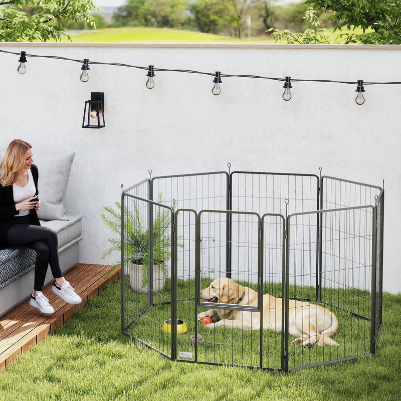 HKM-7071037 Heavy Duty 39 Inch 8 Panel Dog Playpen for Medium and Large Pets - Versatile Indoor/Outdoor Metal Fence