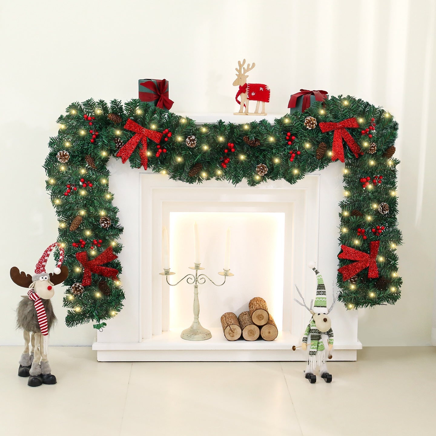 HKM-707155 Rattan Pine Cone Bow Christmas Decoration for Holiday Atmosphere Setup