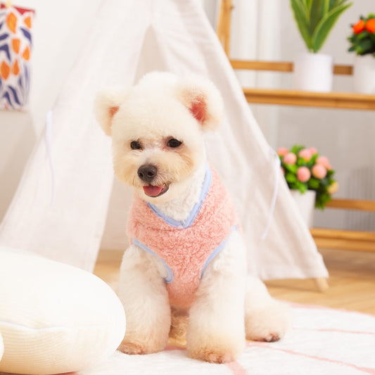 HKM-7071933 Double-sided Plush Dog Clothes in Pink, Purple, Blue, and Khaki - Comfortable Cotton Velvet, Sizes S to 2XL