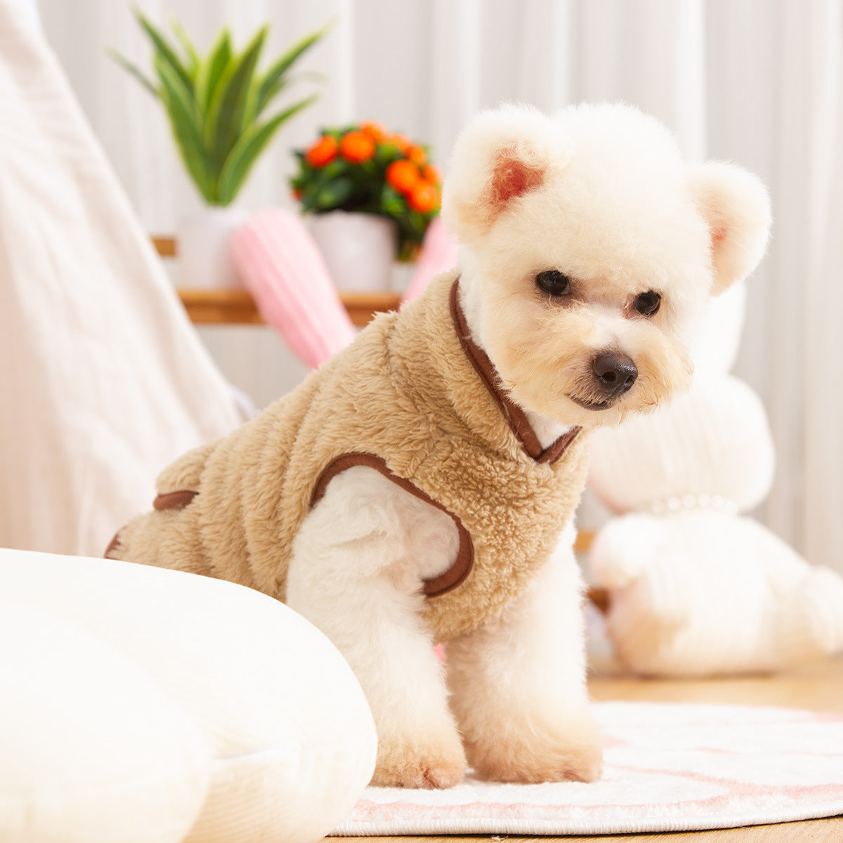 HKM-7071933 Double-sided Plush Dog Clothes in Pink, Purple, Blue, and Khaki - Comfortable Cotton Velvet, Sizes S to 2XL