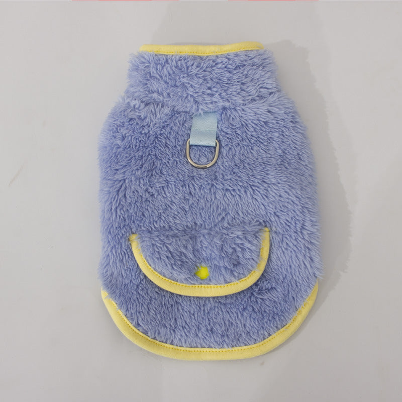 HKM-7071933 Double-sided Plush Dog Clothes in Pink, Purple, Blue, and Khaki - Comfortable Cotton Velvet, Sizes S to 2XL