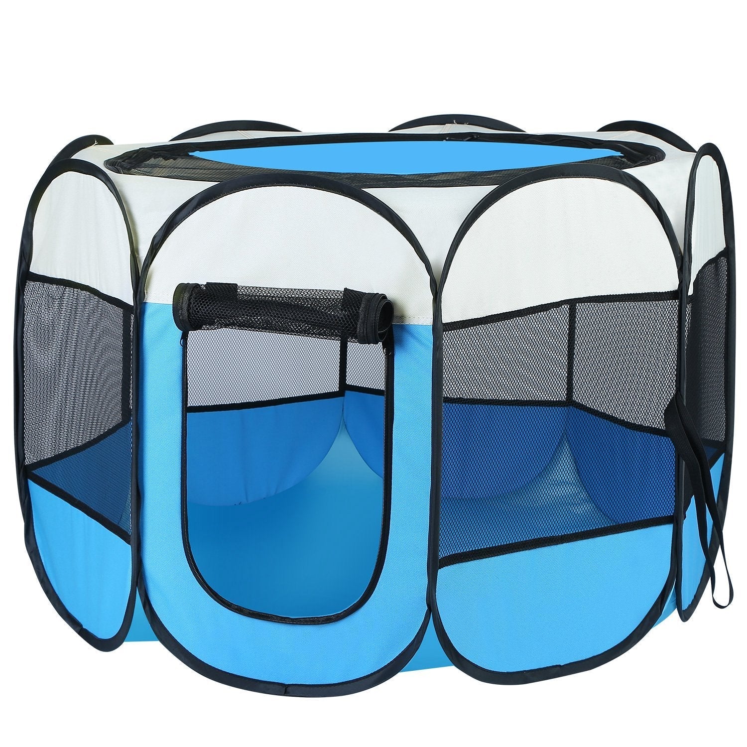 HKM-7072189 Portable Foldable Pet Tent Exercise Pen with Zippered Top and Bottom - Water Resistant Indoor/Outdoor Use for Dogs, Cats, and Other Pets