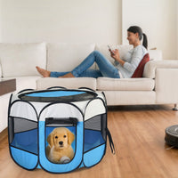 HKM-7072189 Portable Foldable Pet Tent Exercise Pen with Zippered Top and Bottom - Water Resistant Indoor/Outdoor Use for Dogs, Cats, and Other Pets