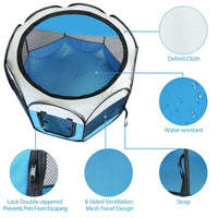 HKM-7072189 Portable Foldable Pet Tent Exercise Pen with Zippered Top and Bottom - Water Resistant Indoor/Outdoor Use for Dogs, Cats, and Other Pets