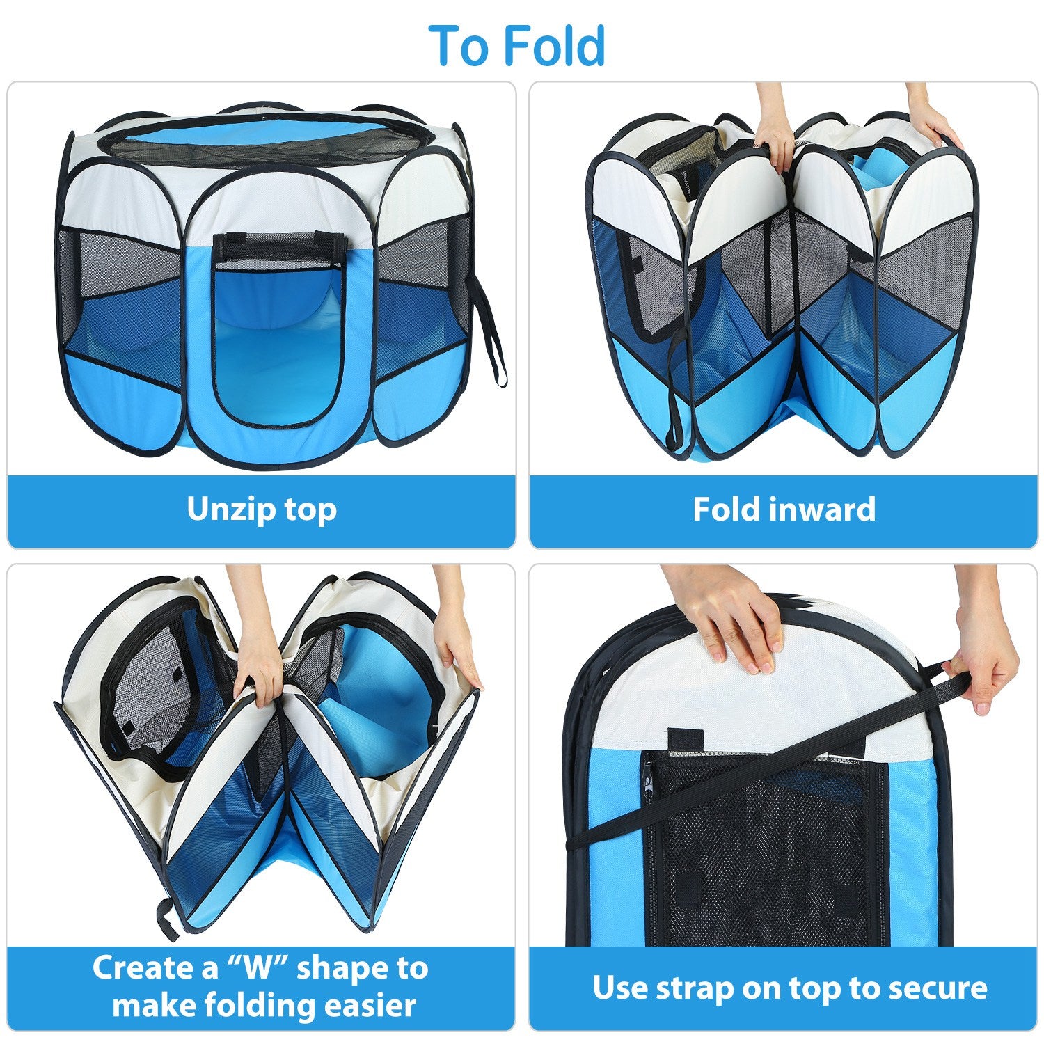 HKM-7072189 Portable Foldable Pet Tent Exercise Pen with Zippered Top and Bottom - Water Resistant Indoor/Outdoor Use for Dogs, Cats, and Other Pets