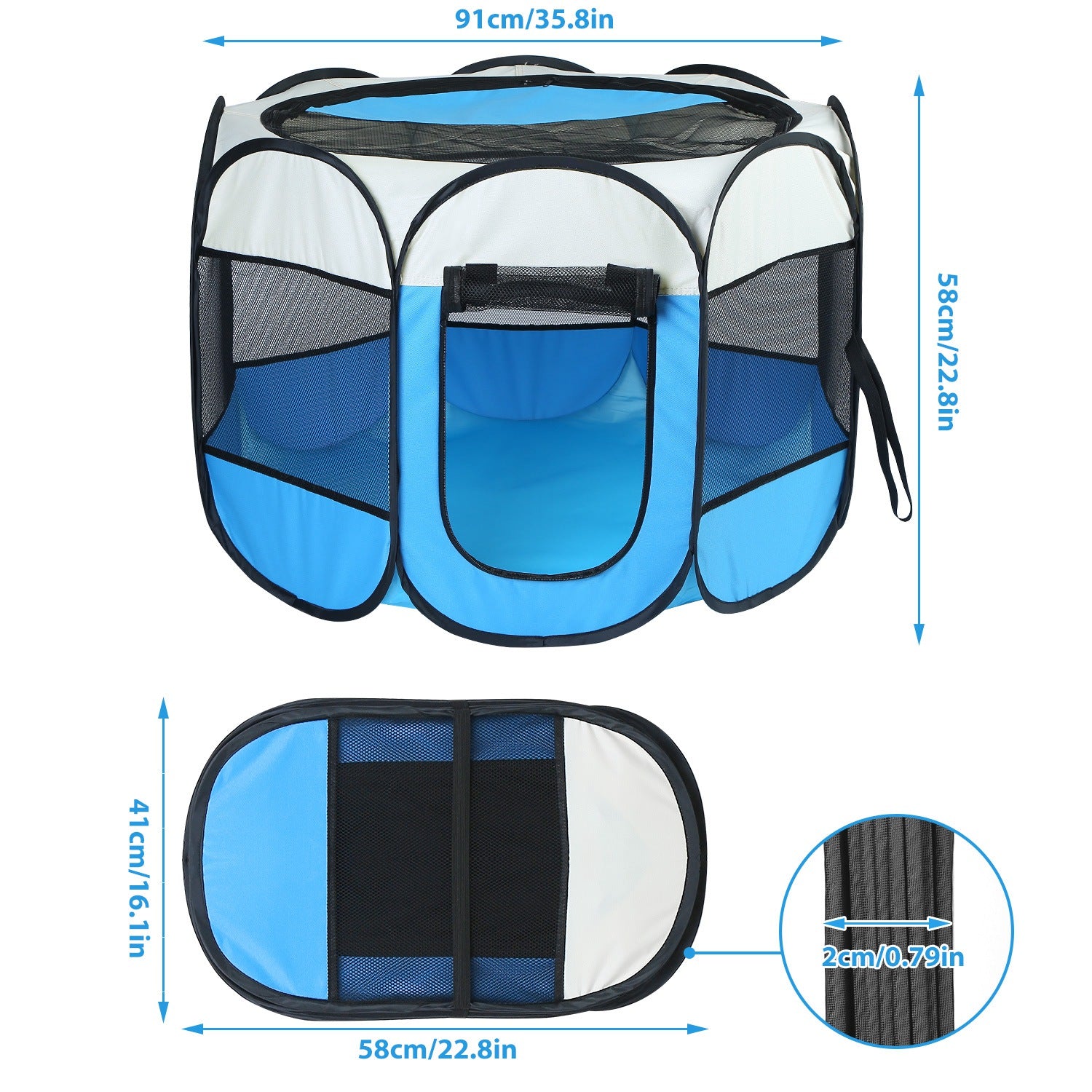 HKM-7072189 Portable Foldable Pet Tent Exercise Pen with Zippered Top and Bottom - Water Resistant Indoor/Outdoor Use for Dogs, Cats, and Other Pets