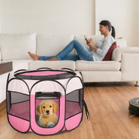 HKM-7072189 Portable Foldable Pet Tent Exercise Pen with Zippered Top and Bottom - Water Resistant Indoor/Outdoor Use for Dogs, Cats, and Other Pets