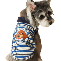 HKM-7072957 Cute Striped Polo Shirt for Dogs - Sleeveless Cotton Vest in Blue and Brown