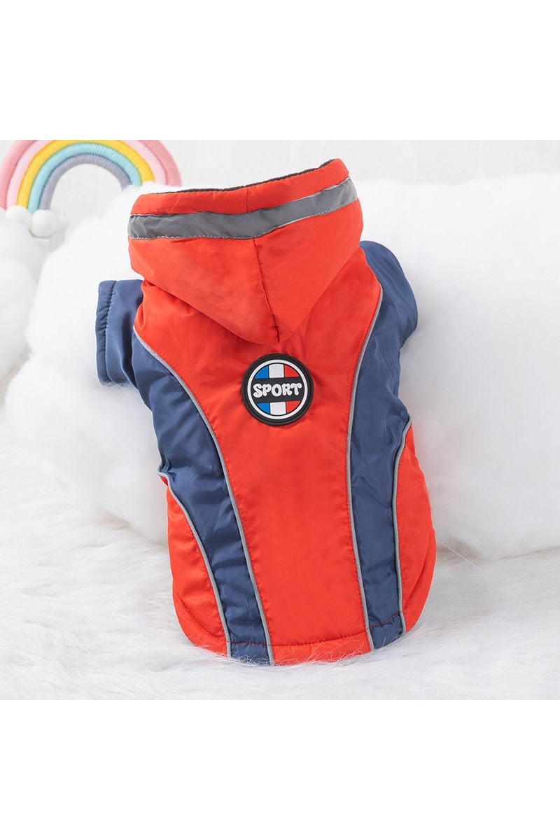 HKM-7073725 Warm Velvet Down Jacket for Dogs in Blue and Red with Reflective Strips - Multiple Sizes Available