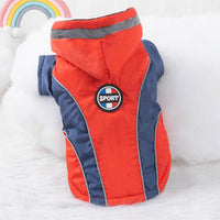 HKM-7073725 Warm Velvet Down Jacket for Dogs in Blue and Red with Reflective Strips - Multiple Sizes Available