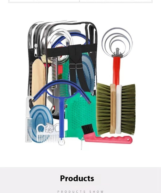 HKM-7074621 Equestrian Supplies Complete Horse Grooming Brush Set with Storage Bag
