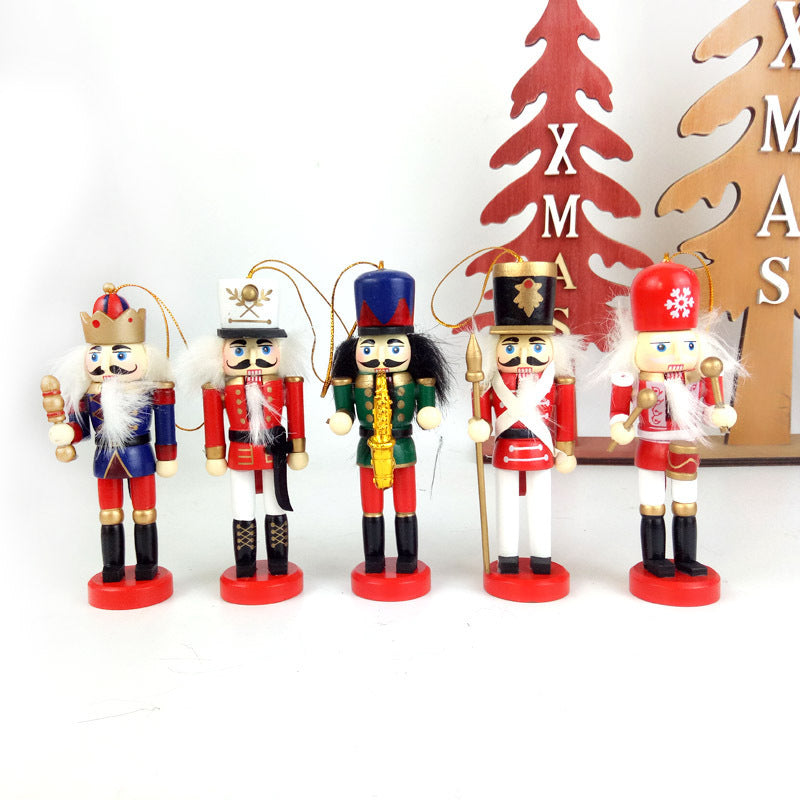HKM-707475 Hand-painted Wooden Nutcracker Christmas Tree Pendant - Set of 5