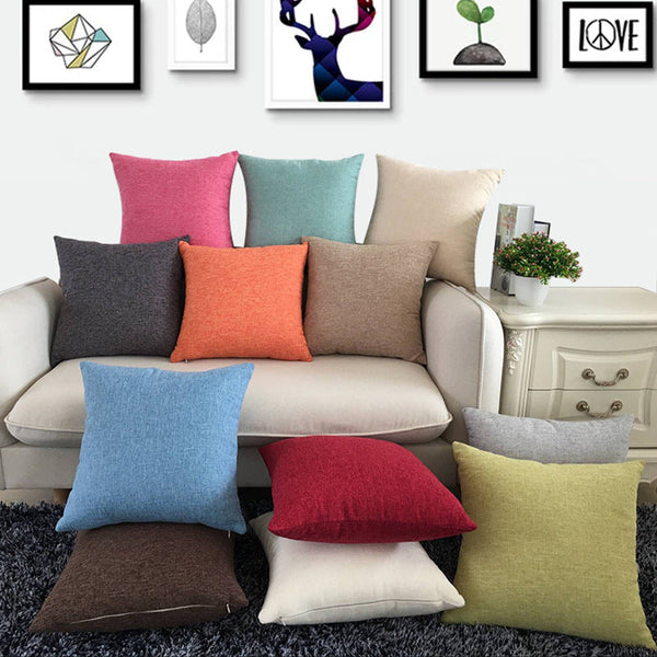 HKM-707475 Solid Color Cotton and Linen Throw Pillow Cushion Cover - Multiple Sizes Available