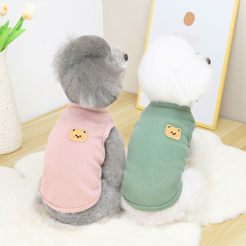 HKM-7075517 Casual Thin T-Shirt for Dogs and Cats in Pink, Yellow, and Green - Soft Cotton-Polyester Fabric, Multiple Sizes Available
