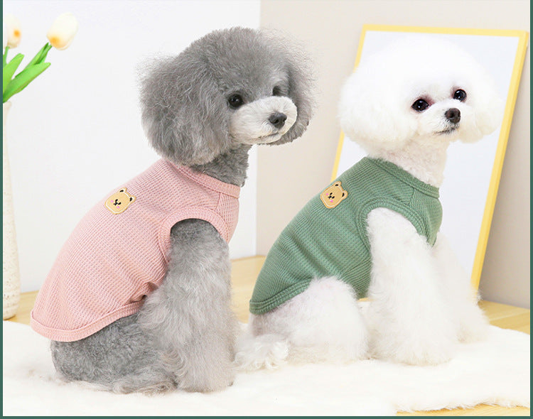 HKM-7075517 Casual Thin T-Shirt for Dogs and Cats in Pink, Yellow, and Green - Soft Cotton-Polyester Fabric, Multiple Sizes Available