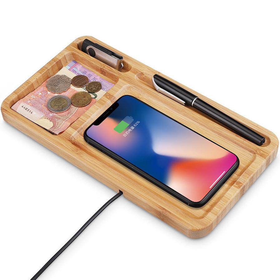 HKM-707859 Natural Bamboo Wood Wireless Charger - 9V Wireless Charging with USB Interface