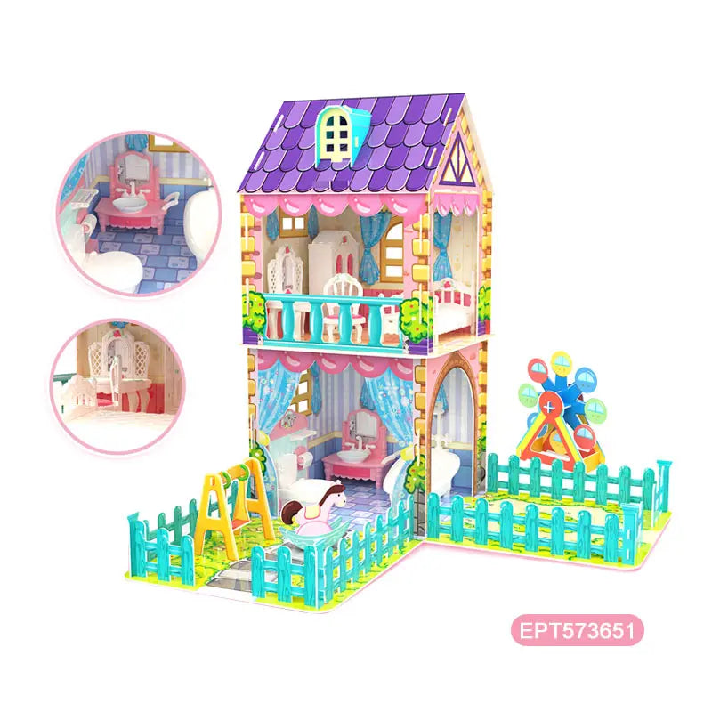 HKM-707987 DIY Assemble Cottage 3D Puzzle Doll House with Furniture for All Ages
