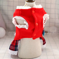 HKM-7080509 Fashionable Red Plaid Dog Dress for New Year and Christmas Celebrations