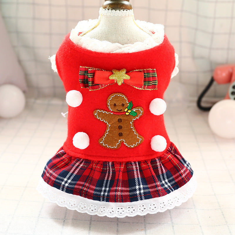 HKM-7080509 Fashionable Red Plaid Dog Dress for New Year and Christmas Celebrations