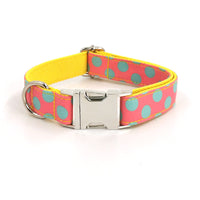 HKM-7080893 Polka Dot Yellow Nylon Dog Collar and Leash Set, Multiple Sizes Available