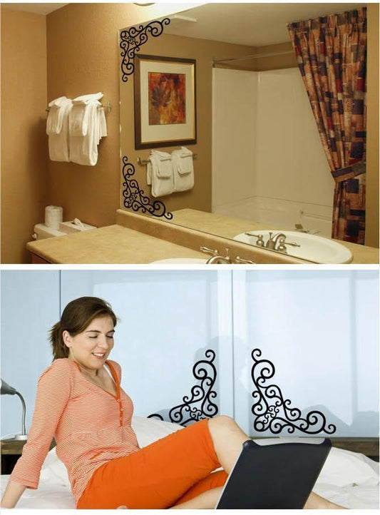 HKM-708115 Corner Flower Window Glass Wardrobe Stickers - Set of 4 Butterfly Designs in Various Sizes