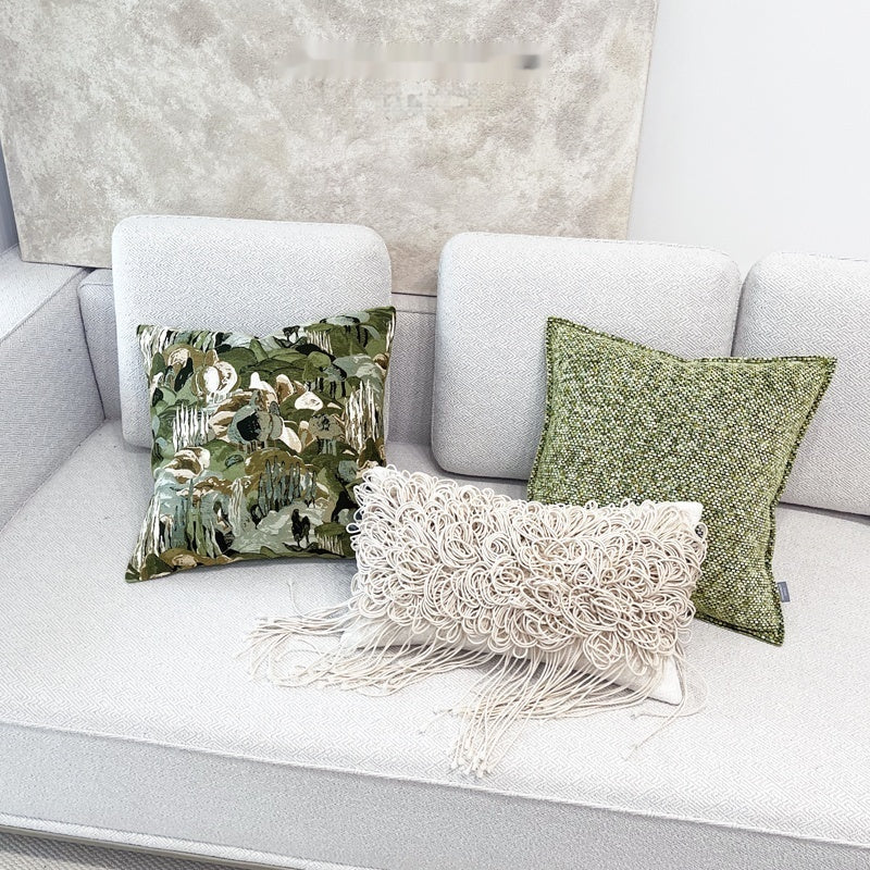 HKM-708307 Monet Forest Green Decorative Pillow with Feather Velvet Filling, 48x48cm