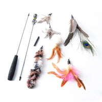 HKM-7083709 Feathered Cat Toy Pole with 5 Replacement Heads - 41.5CM and 85CM Length Options
