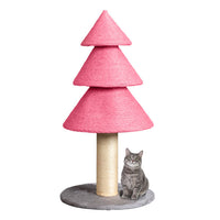 HKM-7084349 Christmas Tree Cat Scratcher Tower - 31.5in Pink Scratch Post with Cozy Fleece Base