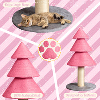 HKM-7084349 Christmas Tree Cat Scratcher Tower - 31.5in Pink Scratch Post with Cozy Fleece Base