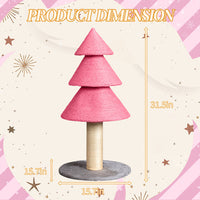 HKM-7084349 Christmas Tree Cat Scratcher Tower - 31.5in Pink Scratch Post with Cozy Fleece Base