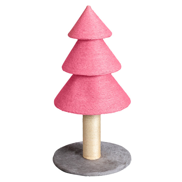 HKM-7084349 Christmas Tree Cat Scratcher Tower - 31.5in Pink Scratch Post with Cozy Fleece Base